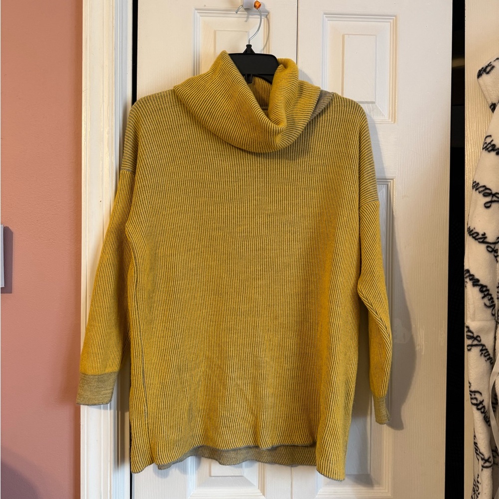 Cozy Mustard striped Cowl Neck Sweater